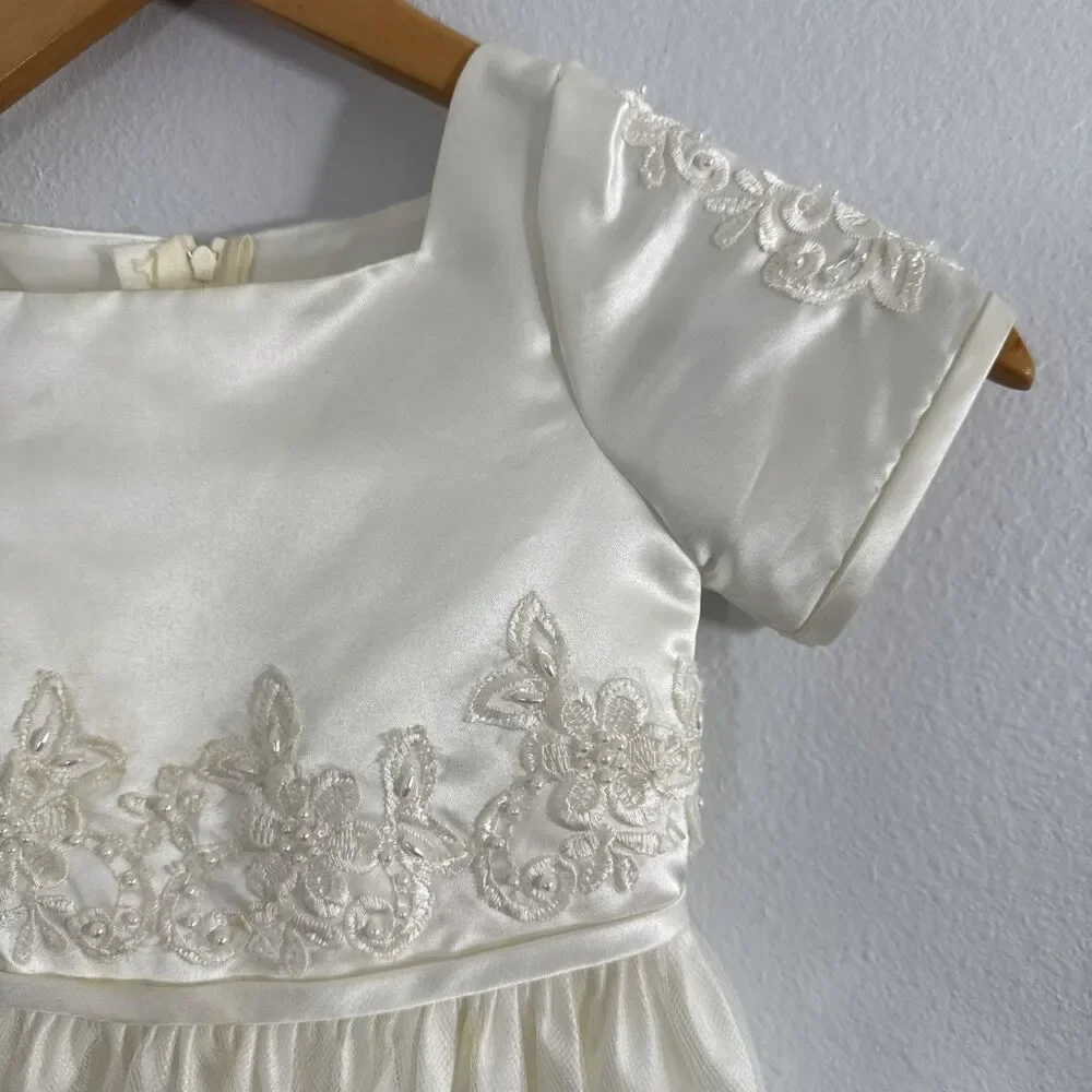 Majestic Dress Kids 4 Ivory Sleveless‎ Beaded Bow Tulle Ball Gown Formal Party